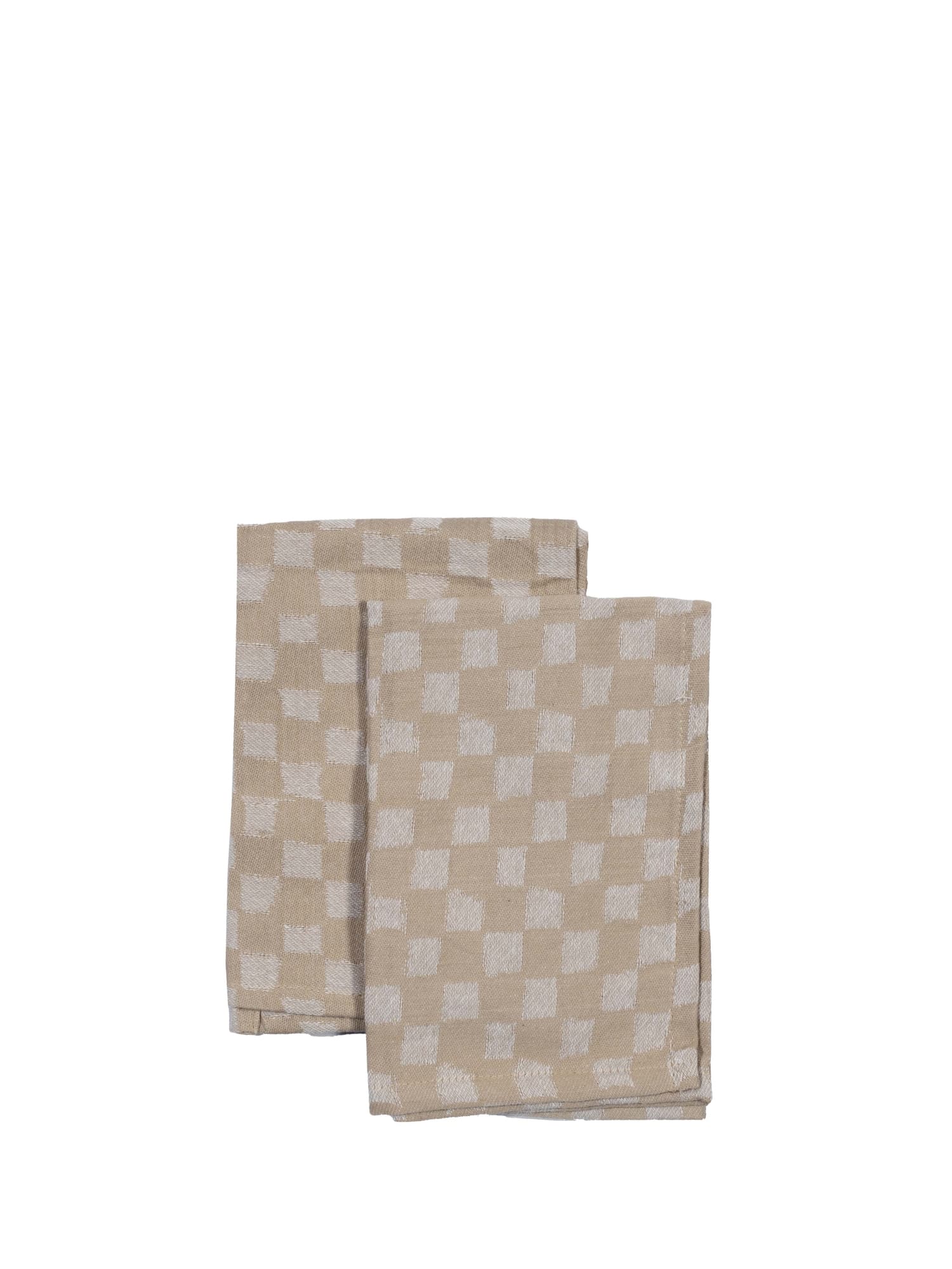 Bomullsserviett Checki 2-pk, Beige – bilde 1
